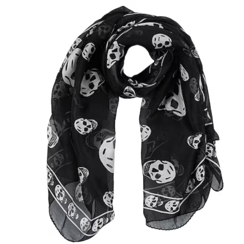 Alexander McQueen Skull Silk Scarf Black - Picture 2 of 6